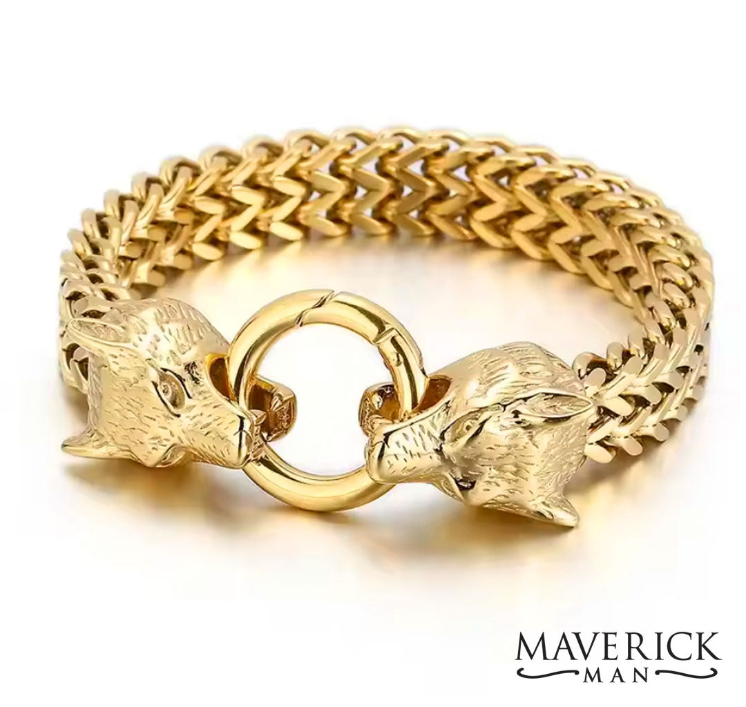 Handsome gold stainless steel wolf bracelet