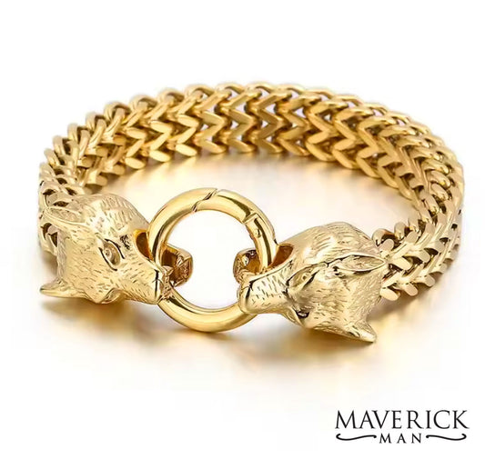 Handsome gold stainless steel wolf bracelet