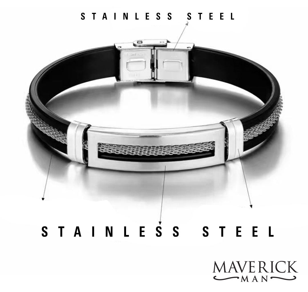 Handsome black bracelet with stainless steel accents