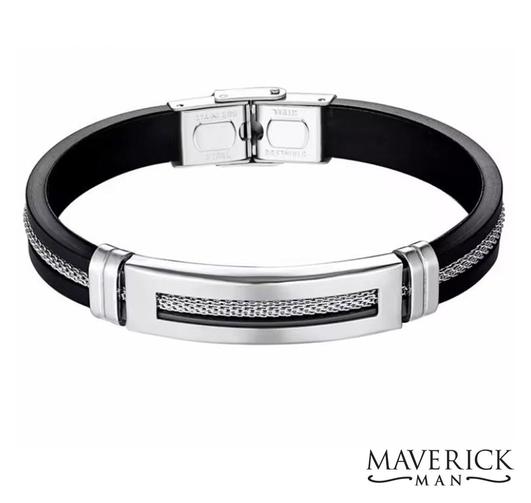 Handsome black bracelet with stainless steel accents