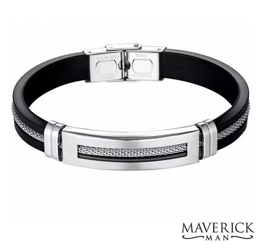 Handsome black bracelet with stainless steel accents