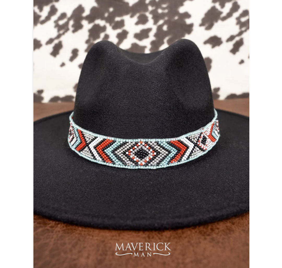 Beaded hat band with turquoise and coral beads