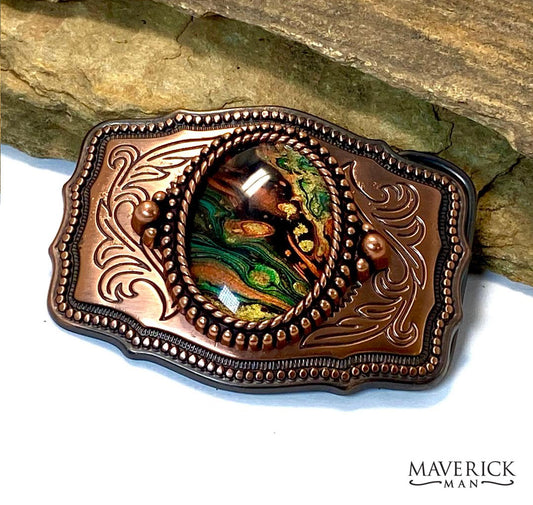 Copper buckle with our hand painted green stone - SET AVAILABLE