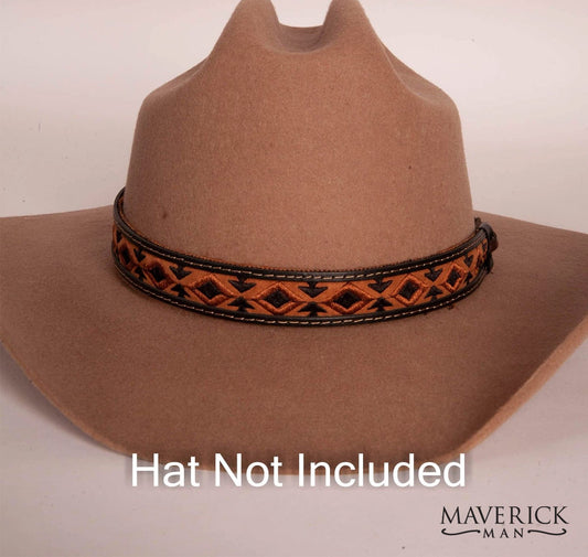 Brown leather hat band with black accents