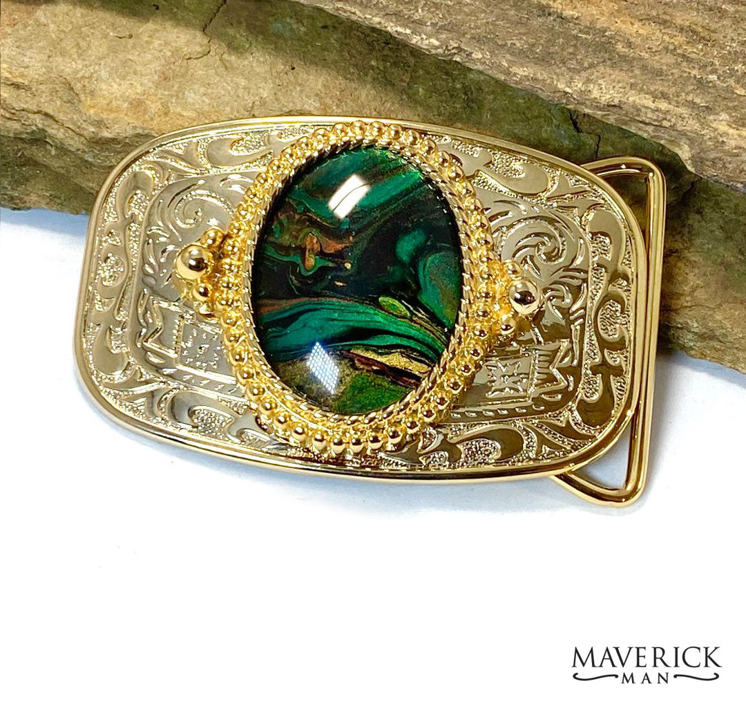Smaller gold buckle - with green hand painted stone