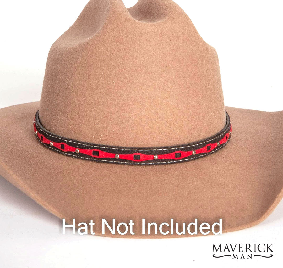 Brown hat band with embroidered red accents