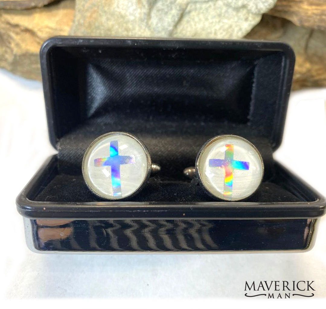 Handsome hand painted pearl cuff links