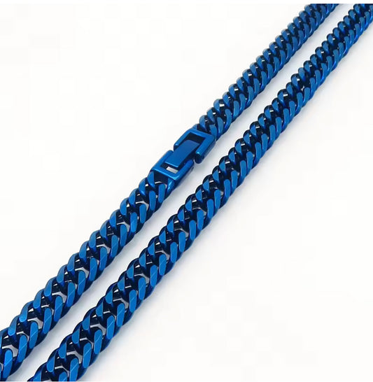 Blue Stainless Steel Cuban Chain 8mm