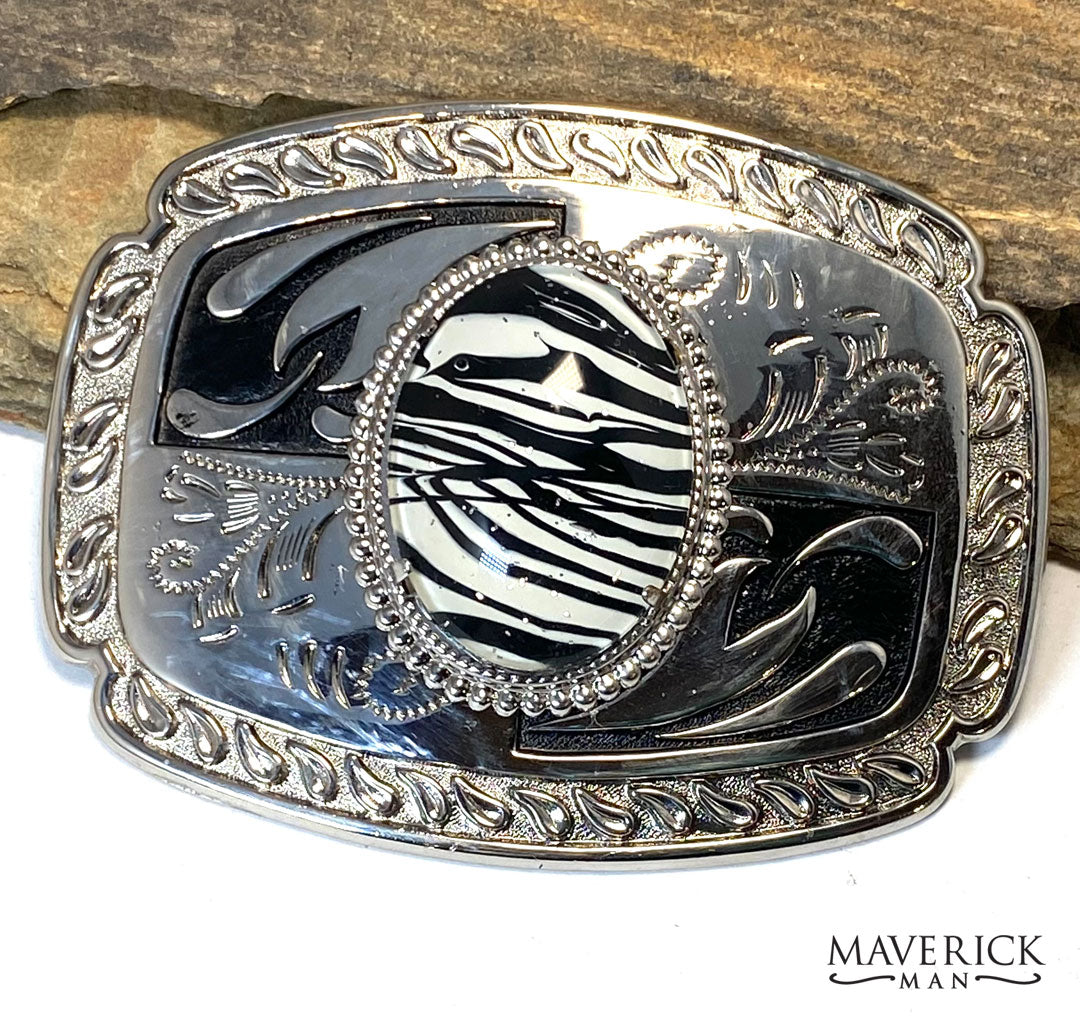 DEFREECE - Black and white hand painted stone in large buckle