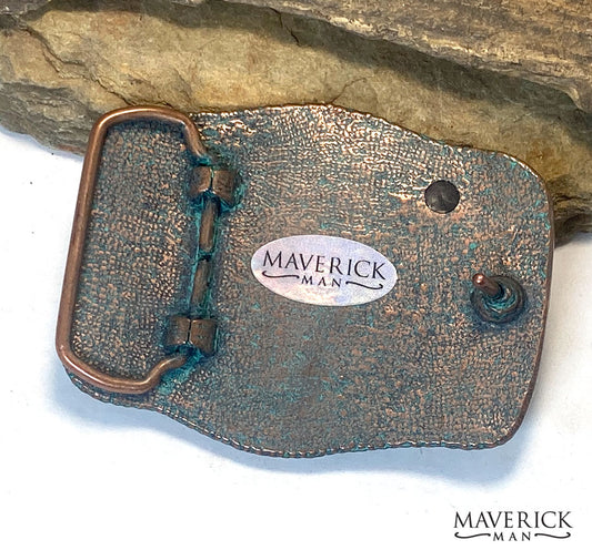 Turquoise and copper buckle with coordinating hand painted stone