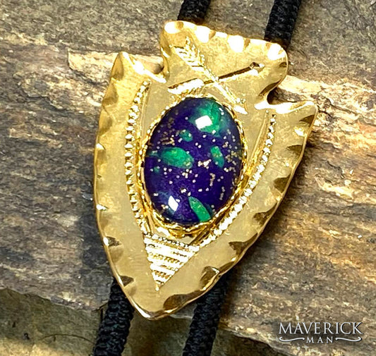 Fabulous traditional arrowhead bolo from our Party Gras collection of green gold and purple