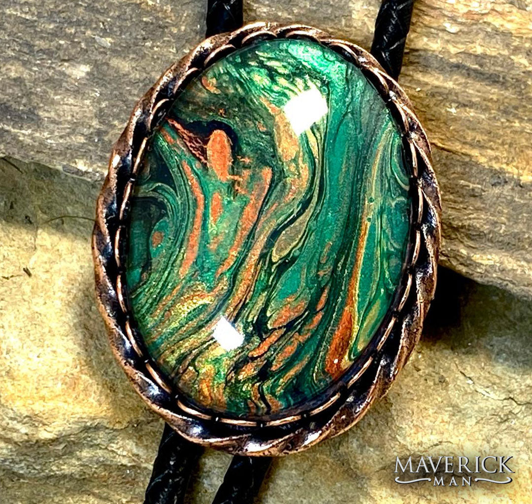 Large copper twist bolo with hand painted stone - SET AVAILABLE