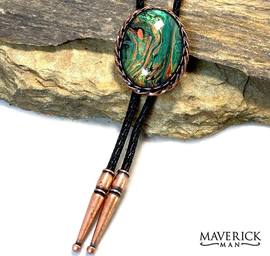 Large copper twist bolo with hand painted stone - SET AVAILABLE