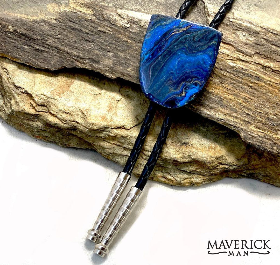 Royal blue with gold and black hand painted slate bolo