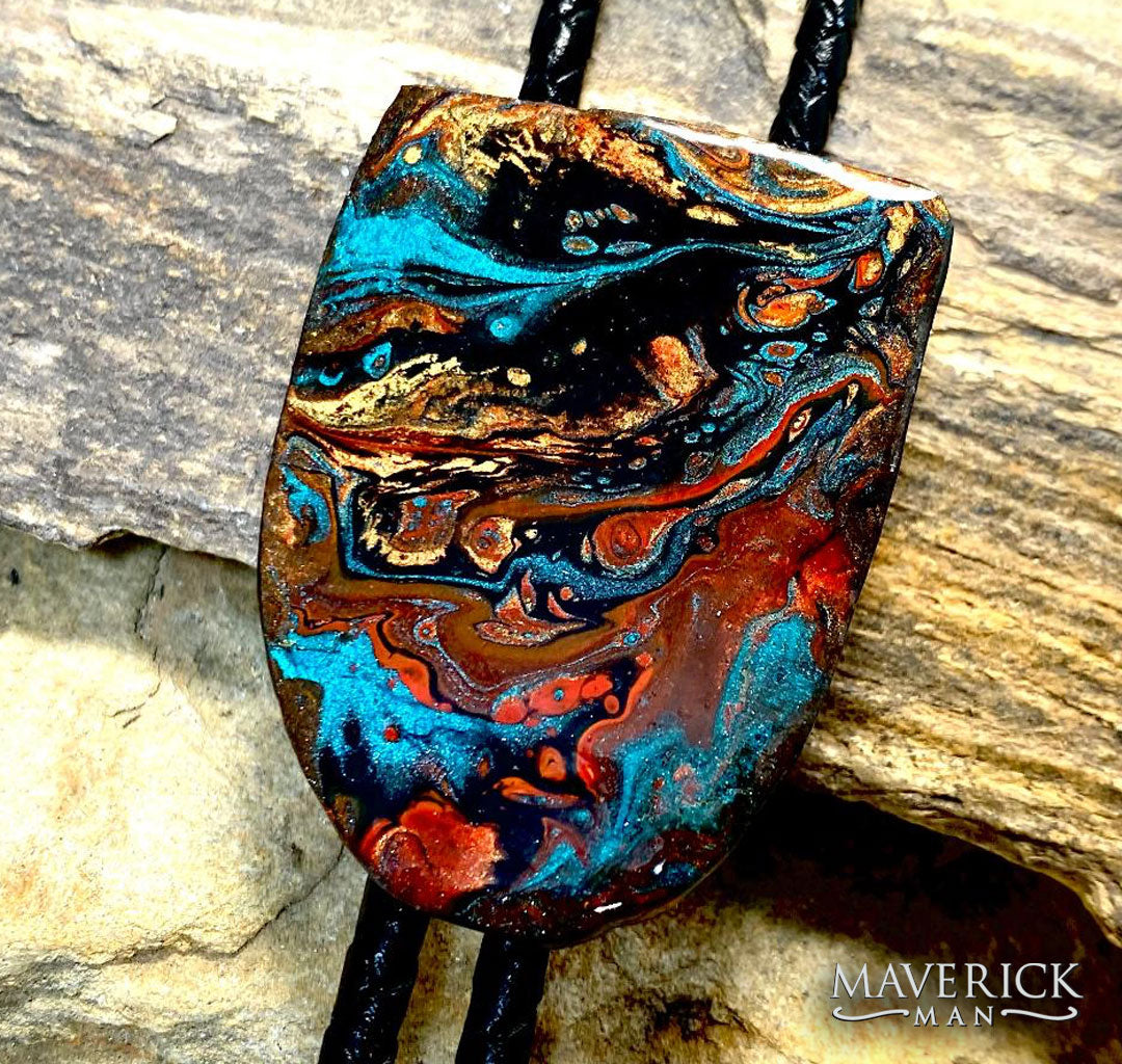 Stunning hand painted bolo with southwestern colors made from slate