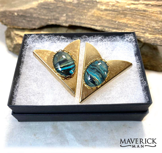 Golden collar tips with gold and turquoise hand painted stones-SET AVAILABLE
