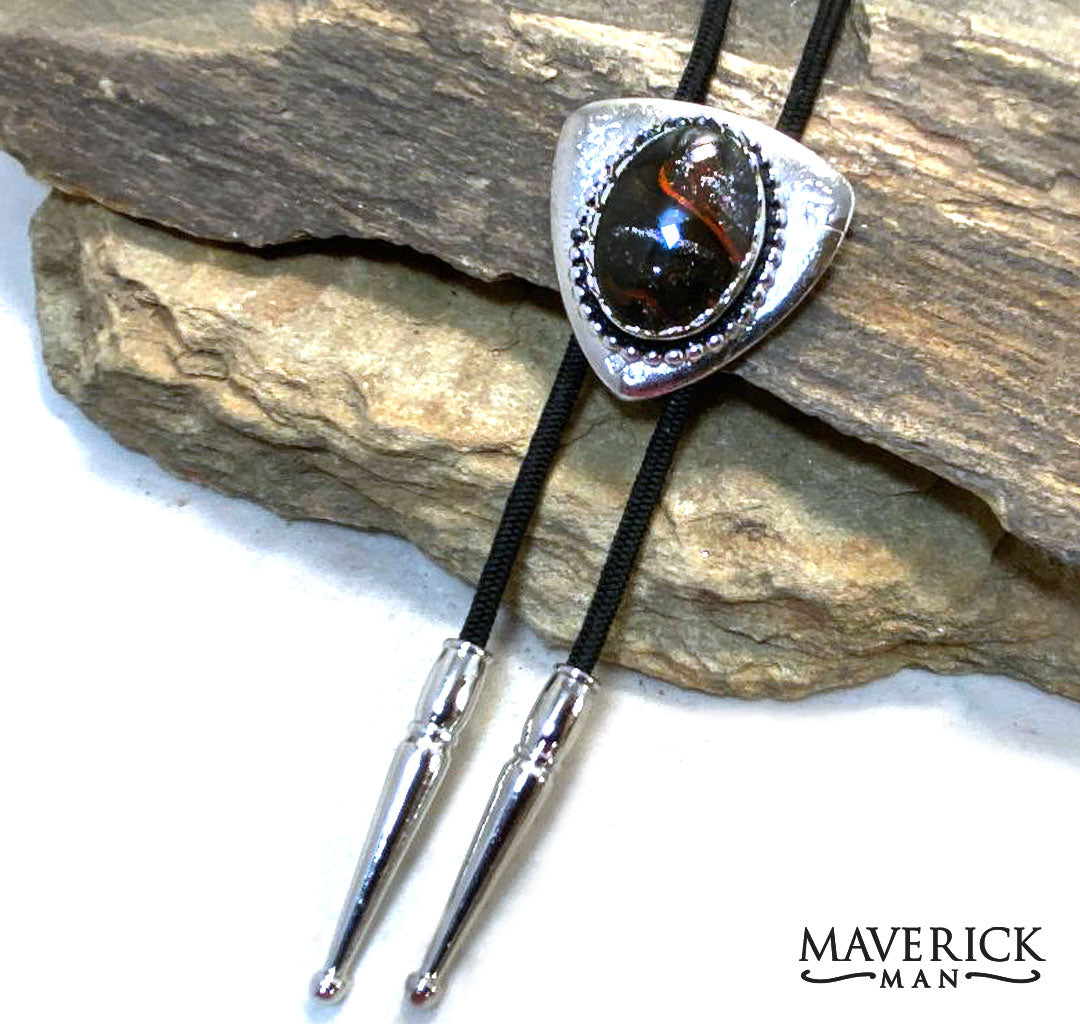 Handsome silver bolo with our Fox palette of hand painted stones