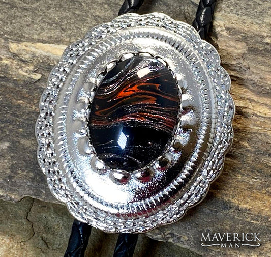 Silver concho bolo with a hand painted stone in our fox palette