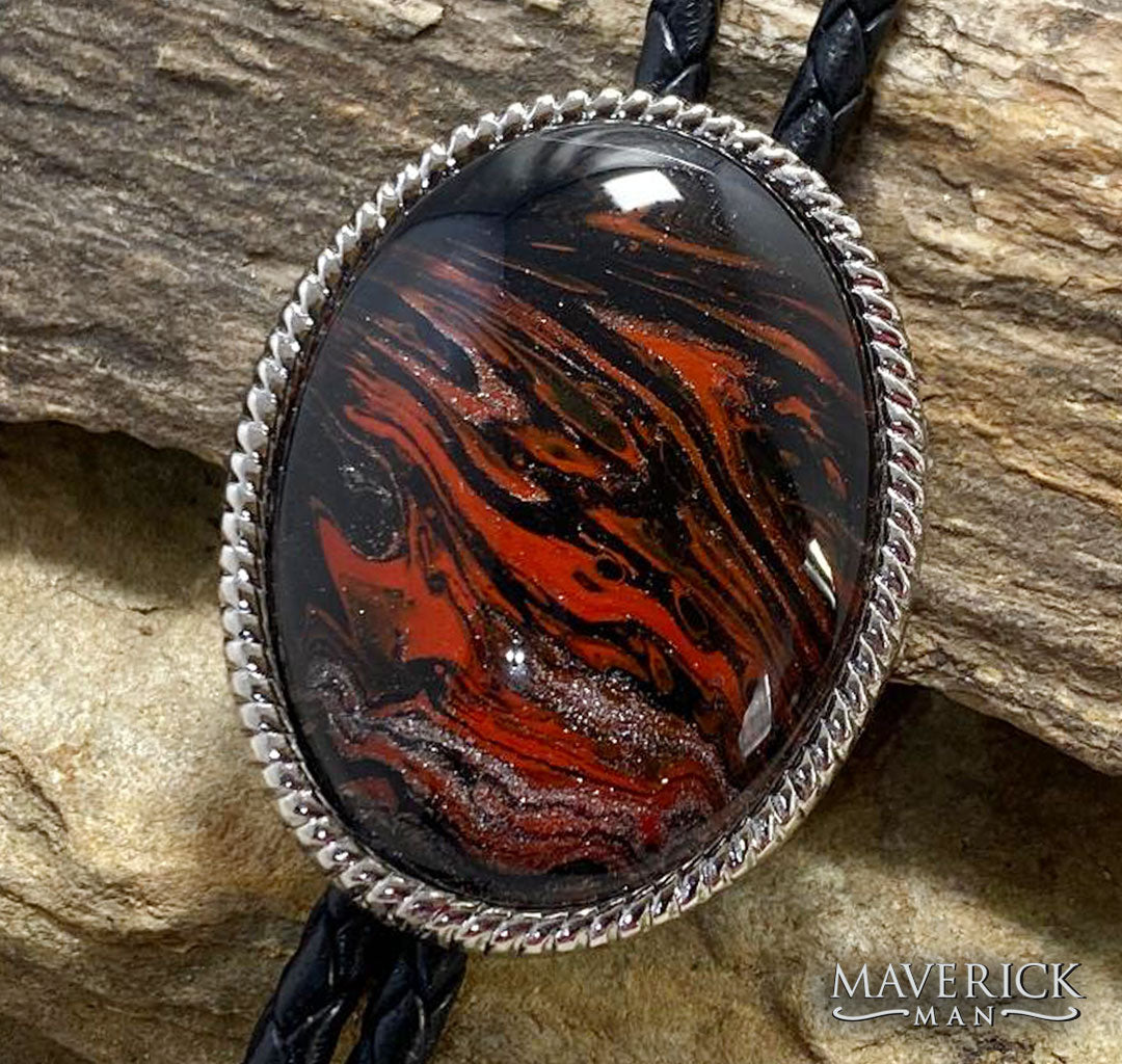 Large silver braided bolo with a hand painted stone in our fox palette