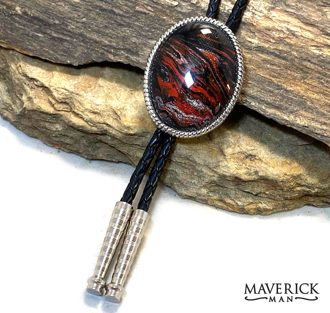 Large silver braided bolo with a hand painted stone in our fox palette