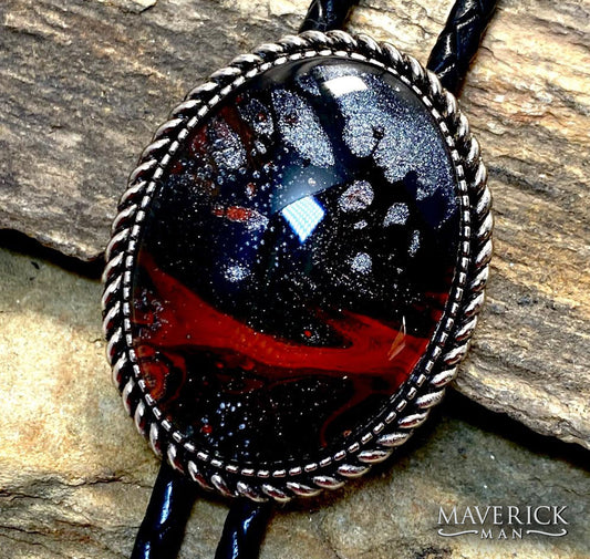 Large silver rope bolo with a hand painted stone from our fox palette