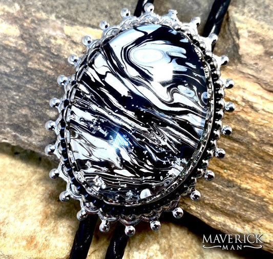 Fabulous silver spikey bolo with our hand painted stone