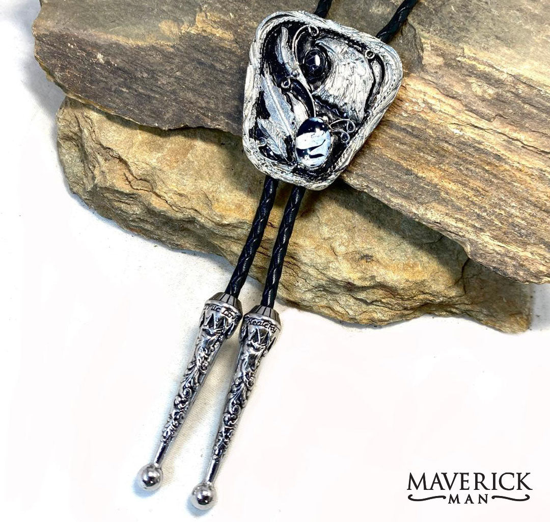 Silver eagle bolo with two stones