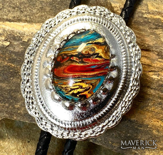 Handsome concho bolo with southwestern hand painted stone