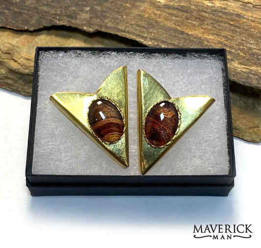 Golden collar tips with our tiger eye hand painted stones