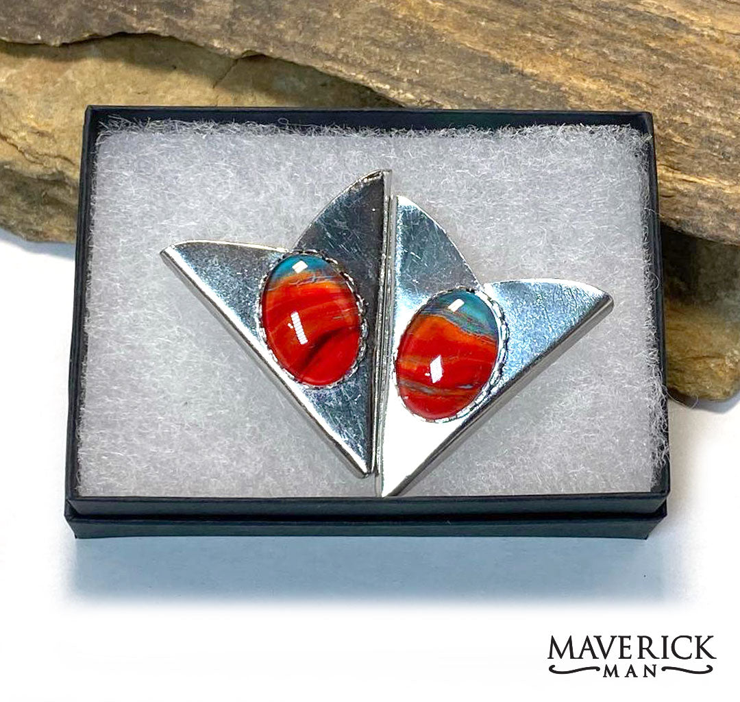 Shiny silver collar tips with our southwestern hand painted stones