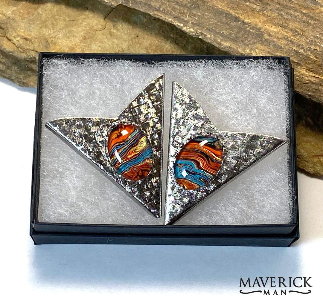 Patterned silver collar tips with our southwestern hand painted stones