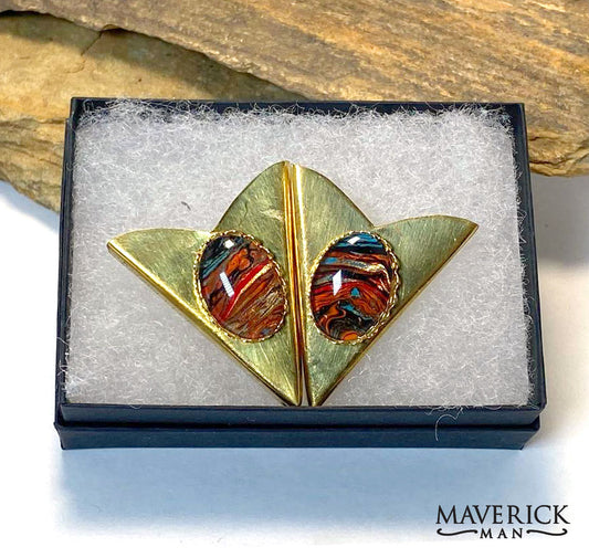 Shiny golden collar tips with our southwestern hand painted stones