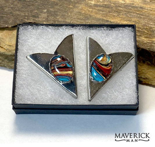 Shiny silver collar tips with our southwestern hand painted stones