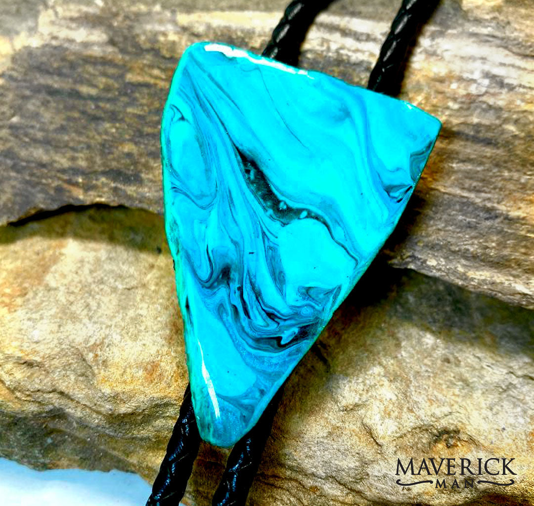 Large bolo made from slate with Shades of Turquoise colors