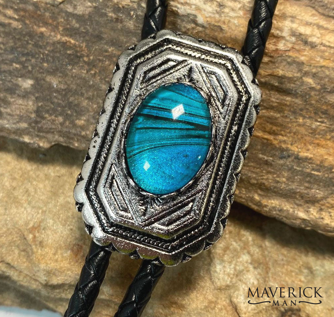 Smaller modern bolo with blue and turquoise hand painted stone