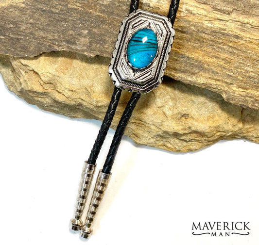 Smaller modern bolo with blue and turquoise hand painted stone