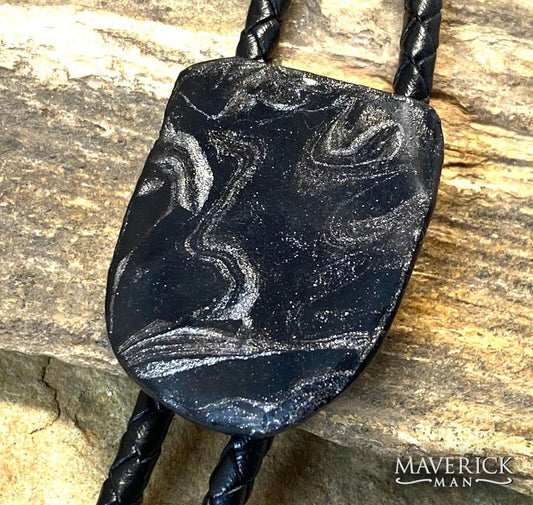Good-looking hand painted slate bolo with our top-selling black and platinum palette