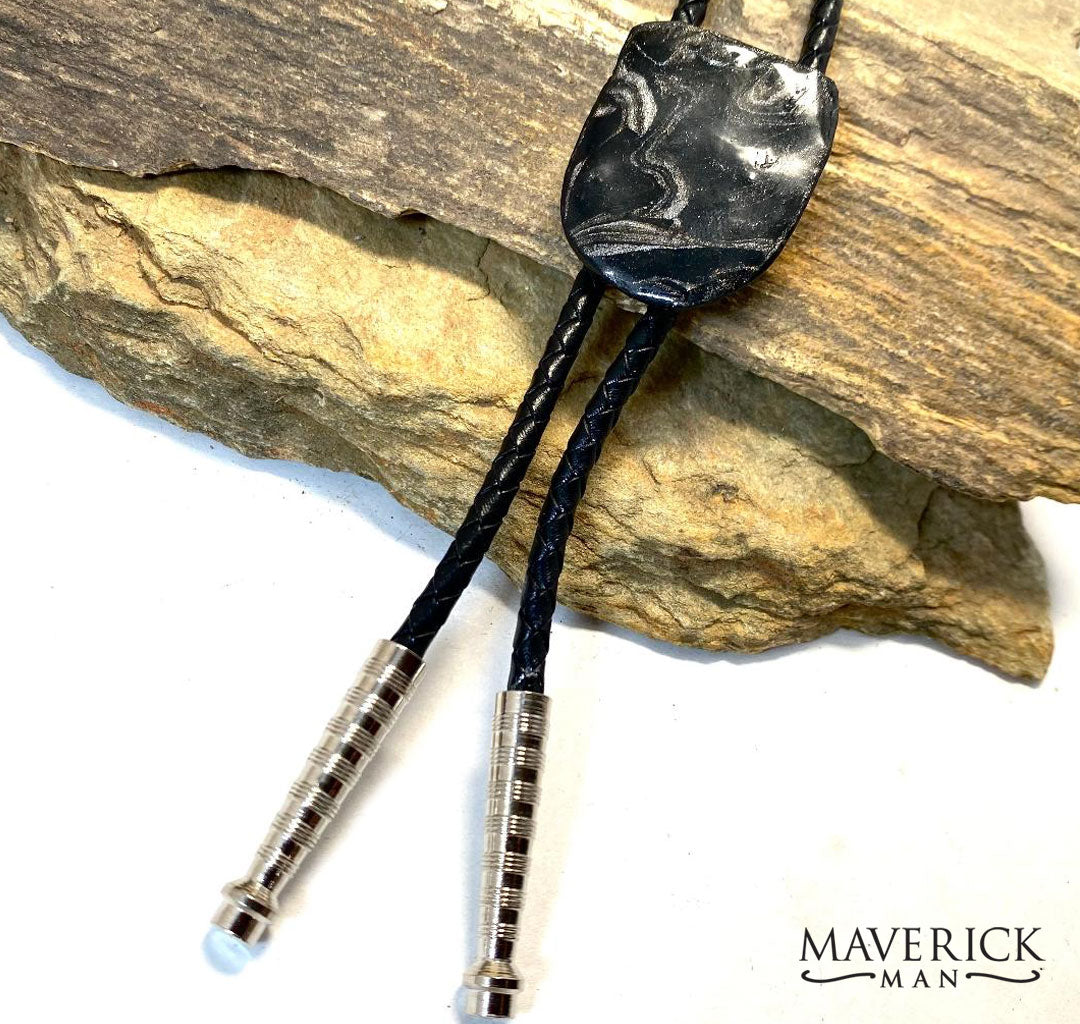 Good-looking hand painted slate bolo with our top-selling black and platinum palette