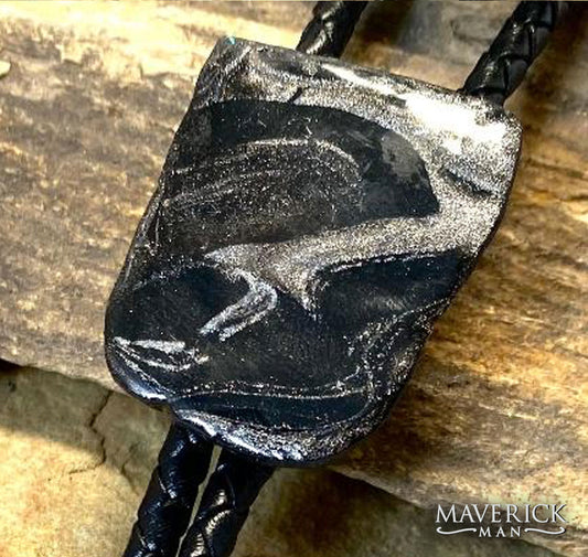 Hand painted slate bolo with our top-selling black and platinum palette