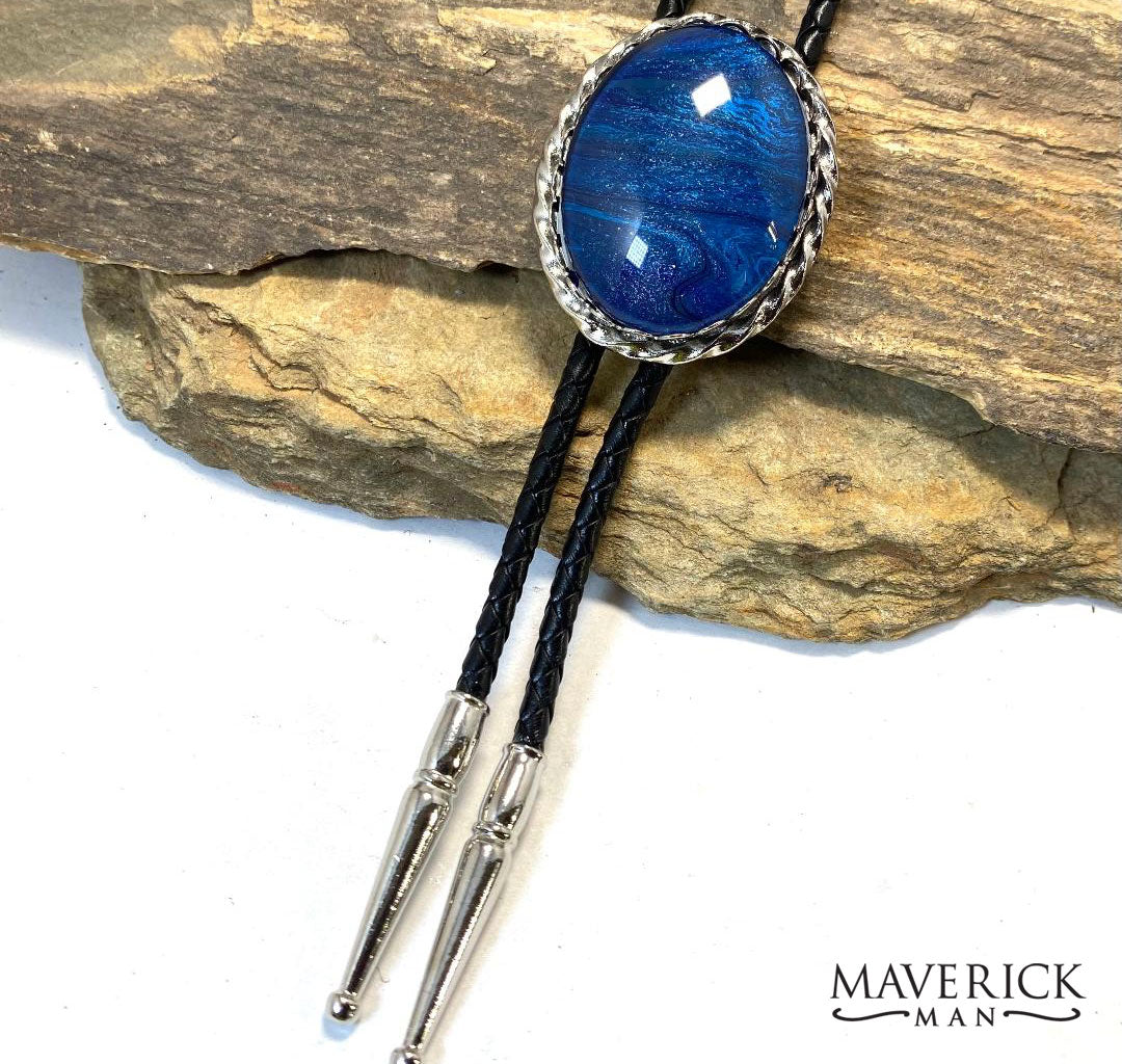 Large silver twist bolo with our new Denim palette of hand painted stones