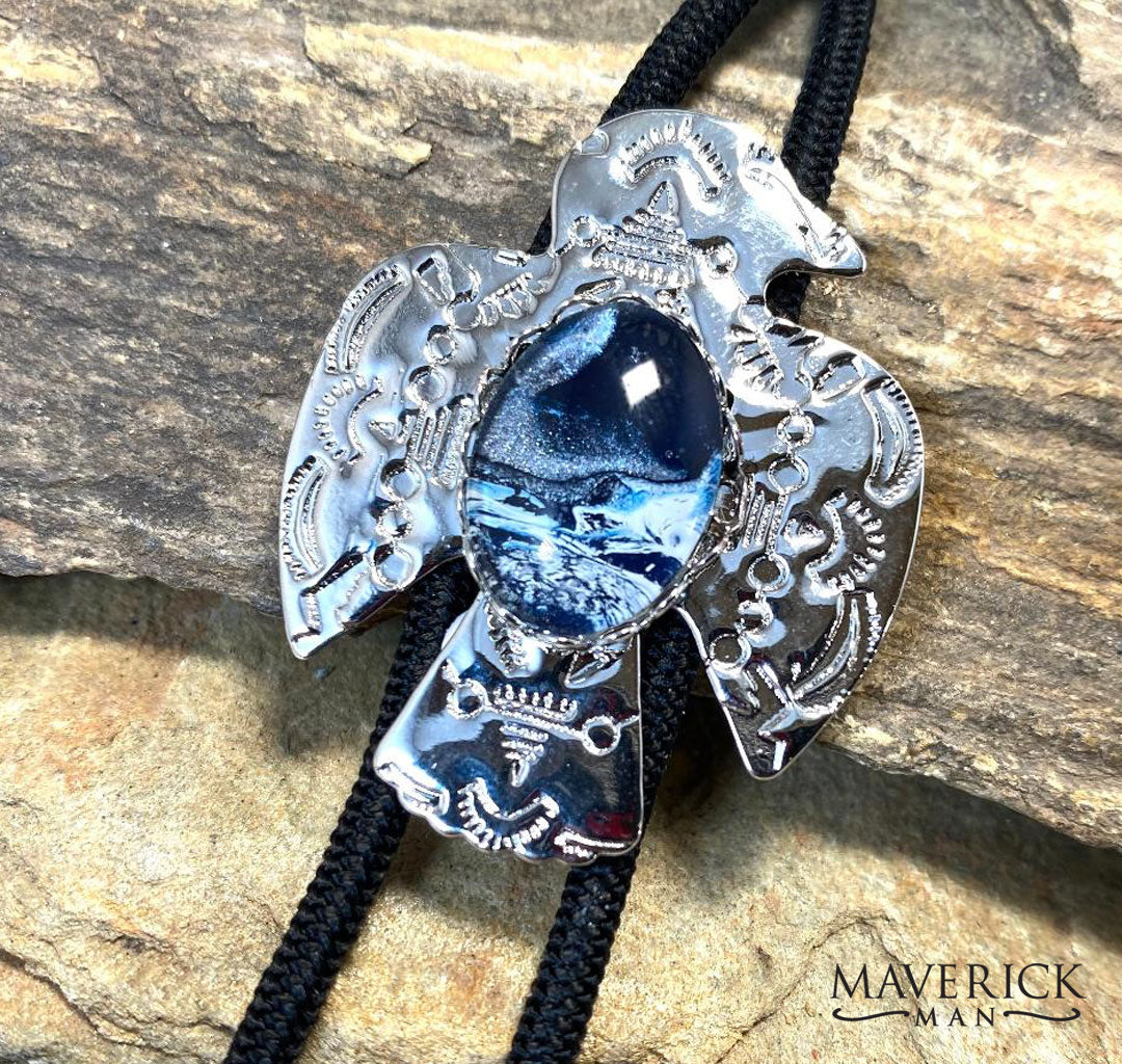 Dressy thunderbird bolo with hand painted stone