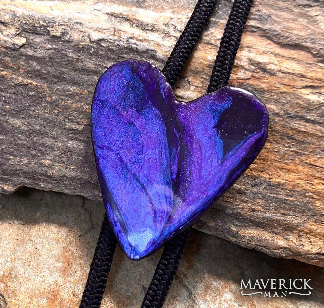 Hand painted heart bolo in beautiful purples