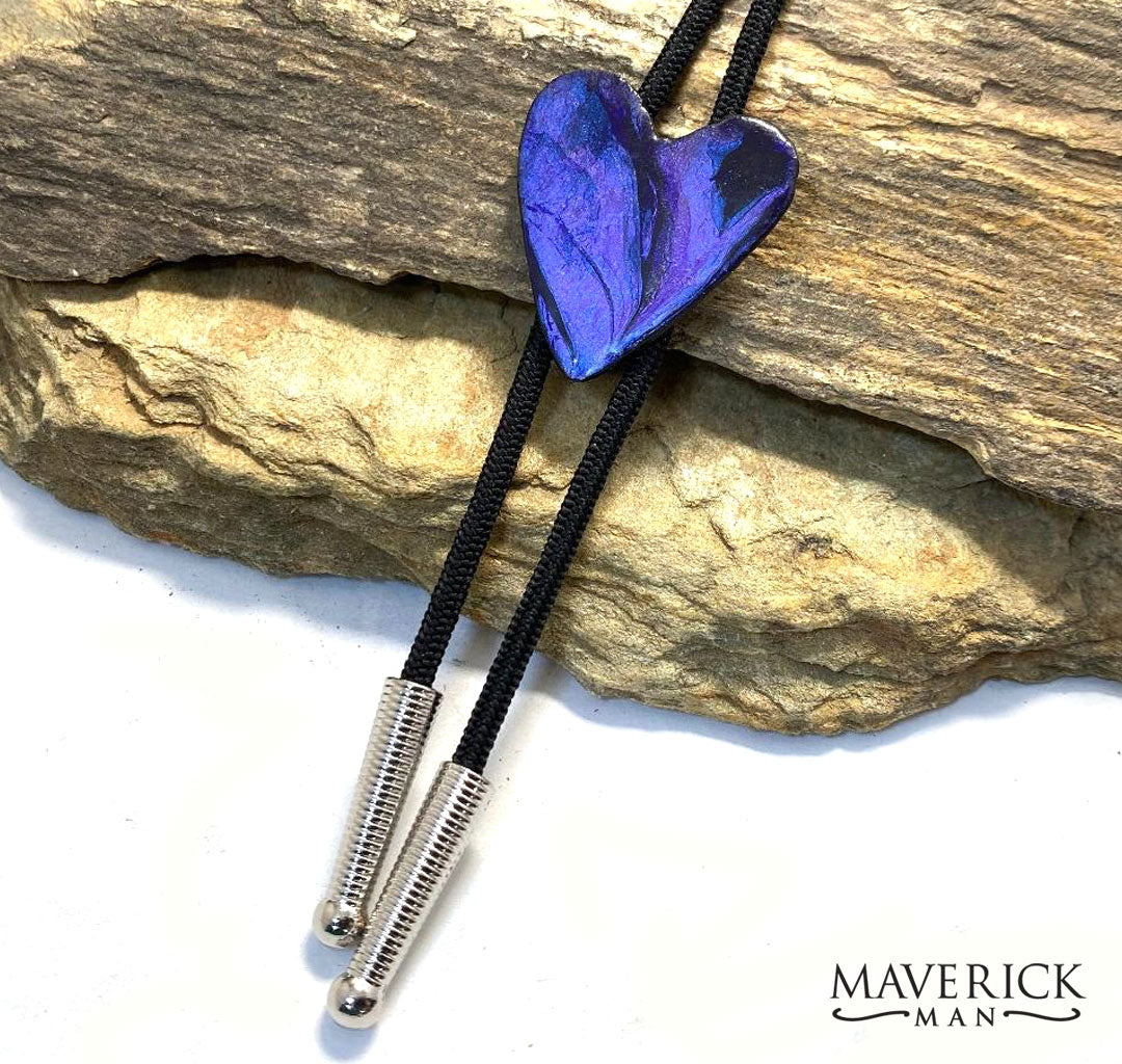 Hand painted heart bolo in beautiful purples