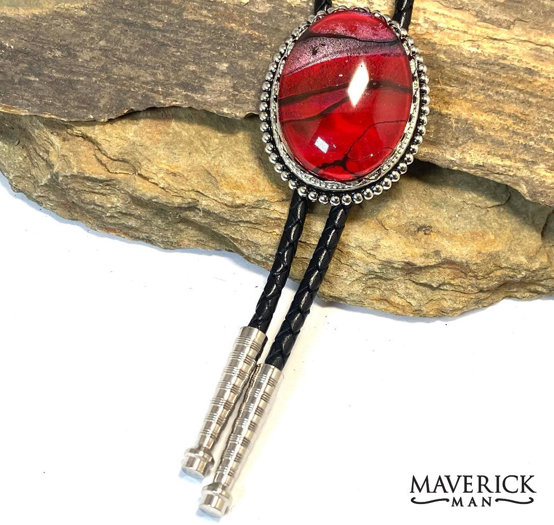 Super sharp red and black bolo and buckle set with our special hand painted stones
