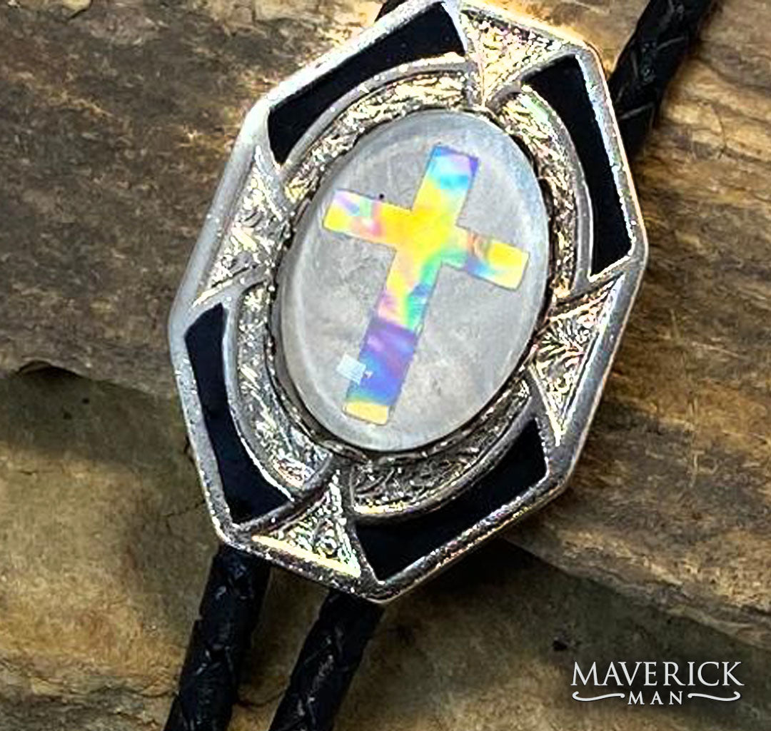 Christian bolo on our Pearl background with holographic cross