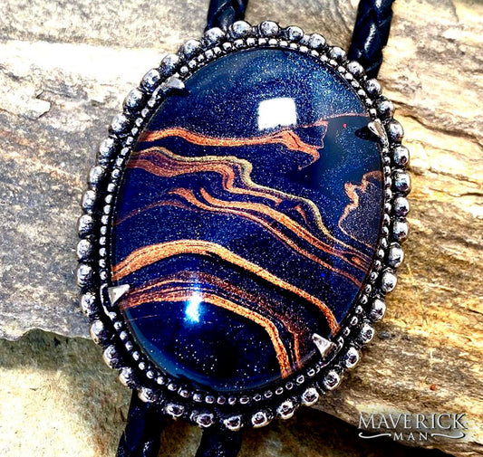 Beaded gunmetal bolo with hand painted stone from our OWL collection