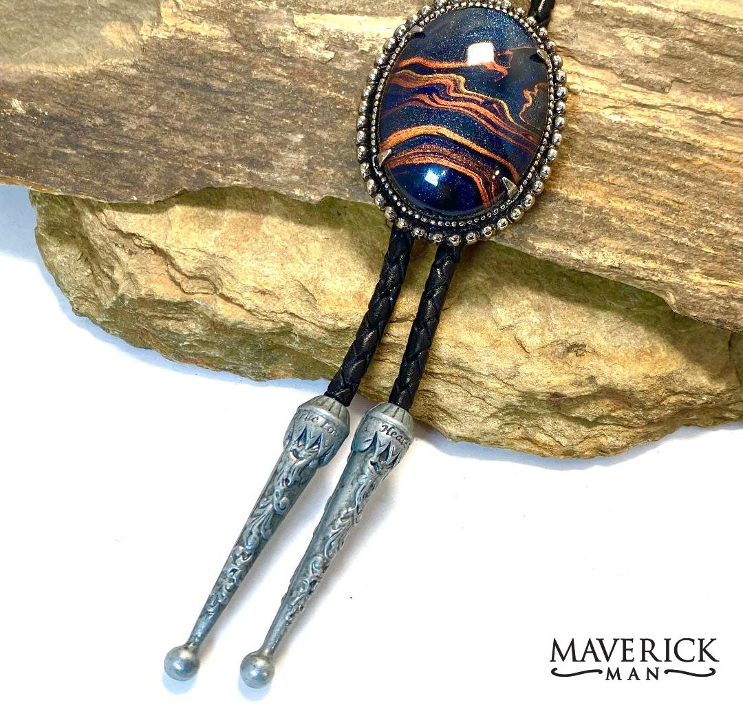Beaded gunmetal bolo with hand painted stone from our OWL collection