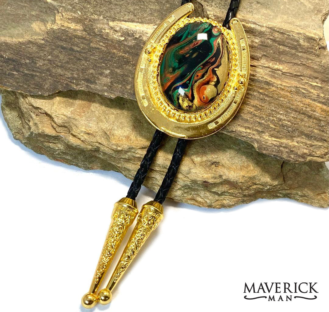 Golden bolo with our hand painted - similar to Tulsa King - w coordinating buckle