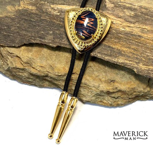 Golden triangular bolo with hand painted stone from our OWL collection