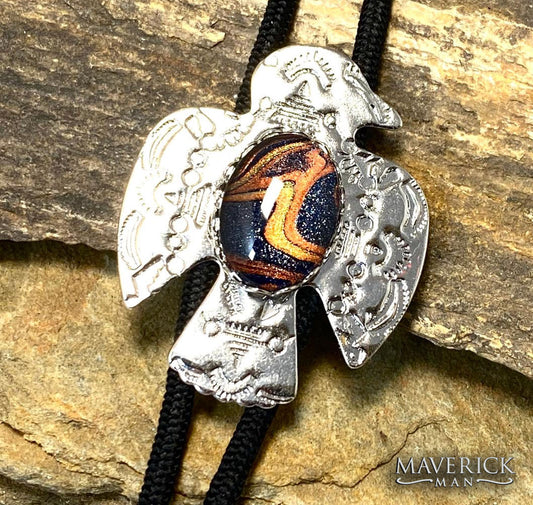 Silver thunderbird bolo with hand painted stone from our OWL collection